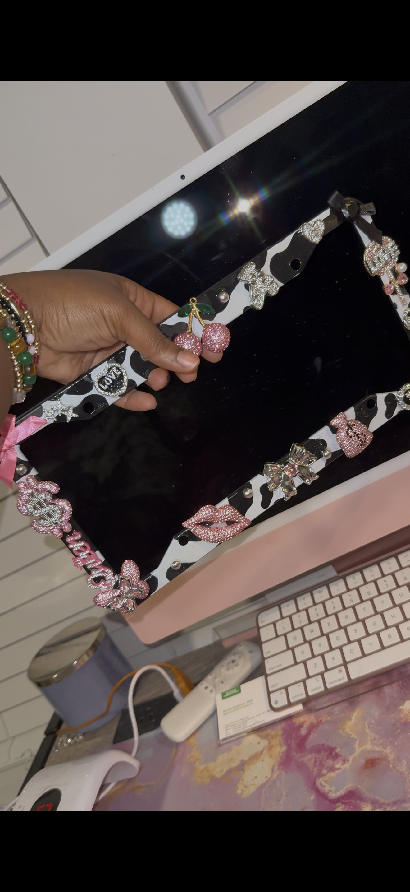 Luxury Bling License Plate Frame – Cow Print Edition