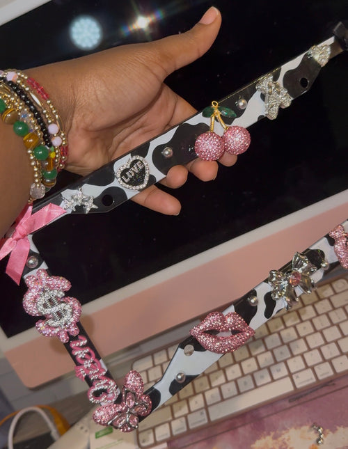 Luxury Bling License Plate Frame – Cow Print Edition
